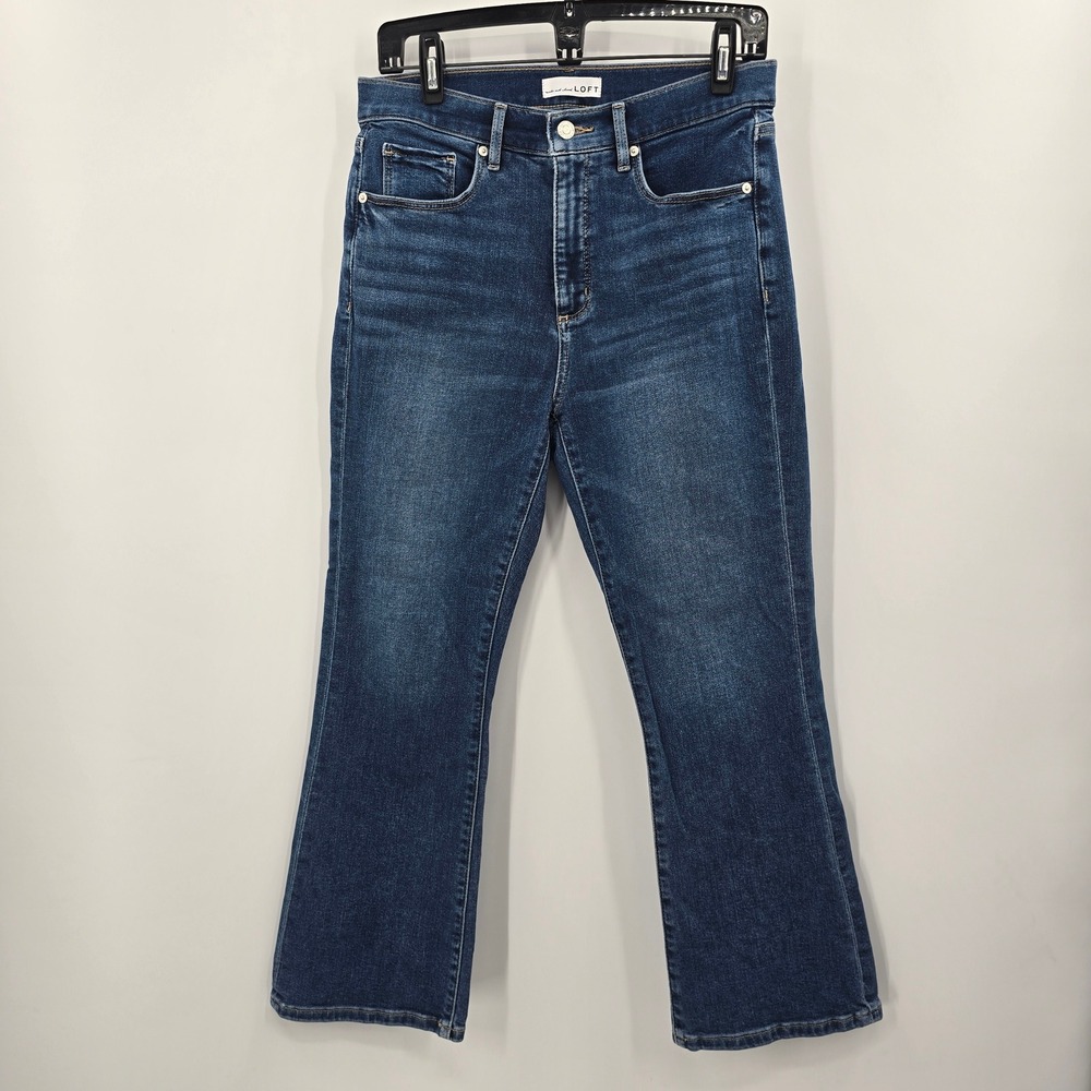 Loft Jeans Womens 6/28 The Kick Crop Dark Wash High Rise Flare Denim
